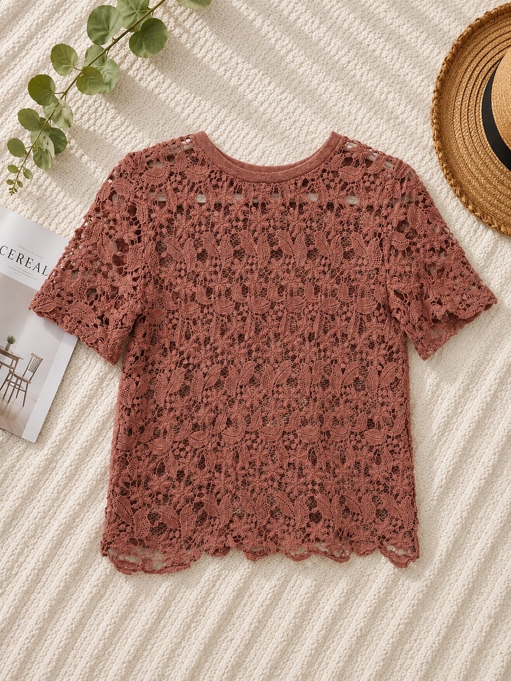 Dorothy Perkins Dusty Rose Crochet Short Sleeve Top